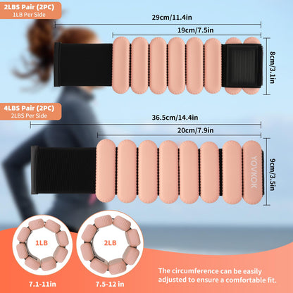 Wrist Weights, Silicone Adjustable Ankle Weights for Women Men - Strengthen Arms and Legs Ideal for for Home Gym Workout, Running, Yoga, Pilates, Barre, Exercise, Strength Training (Natural Flesh Pink, 4 lbs Pair (2 lb Each))