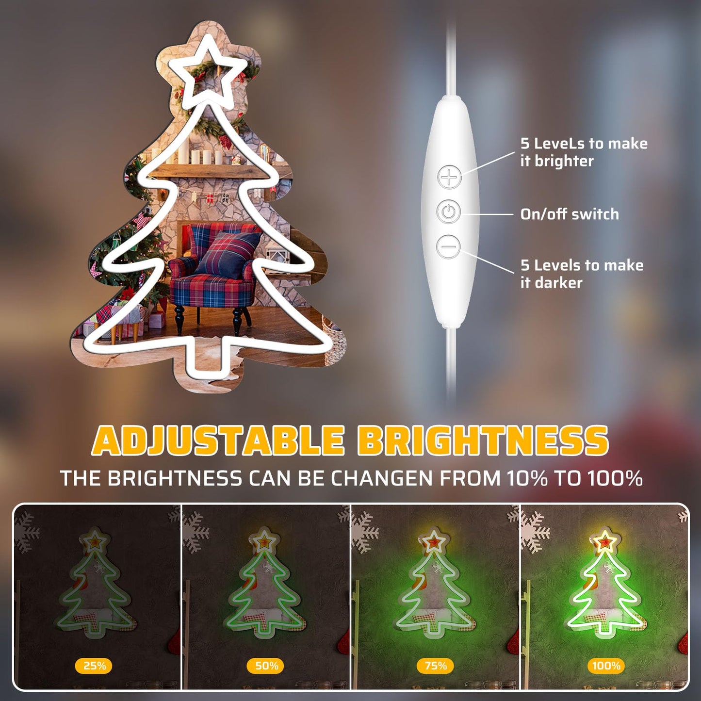 16 x 12’’ Christmas Tree Mirror Neon Sign LED, USB Powered Acrylic Neon Wall Decor, Perfect for Holiday Decorations, Christmas Parties, and Winter Home Decor