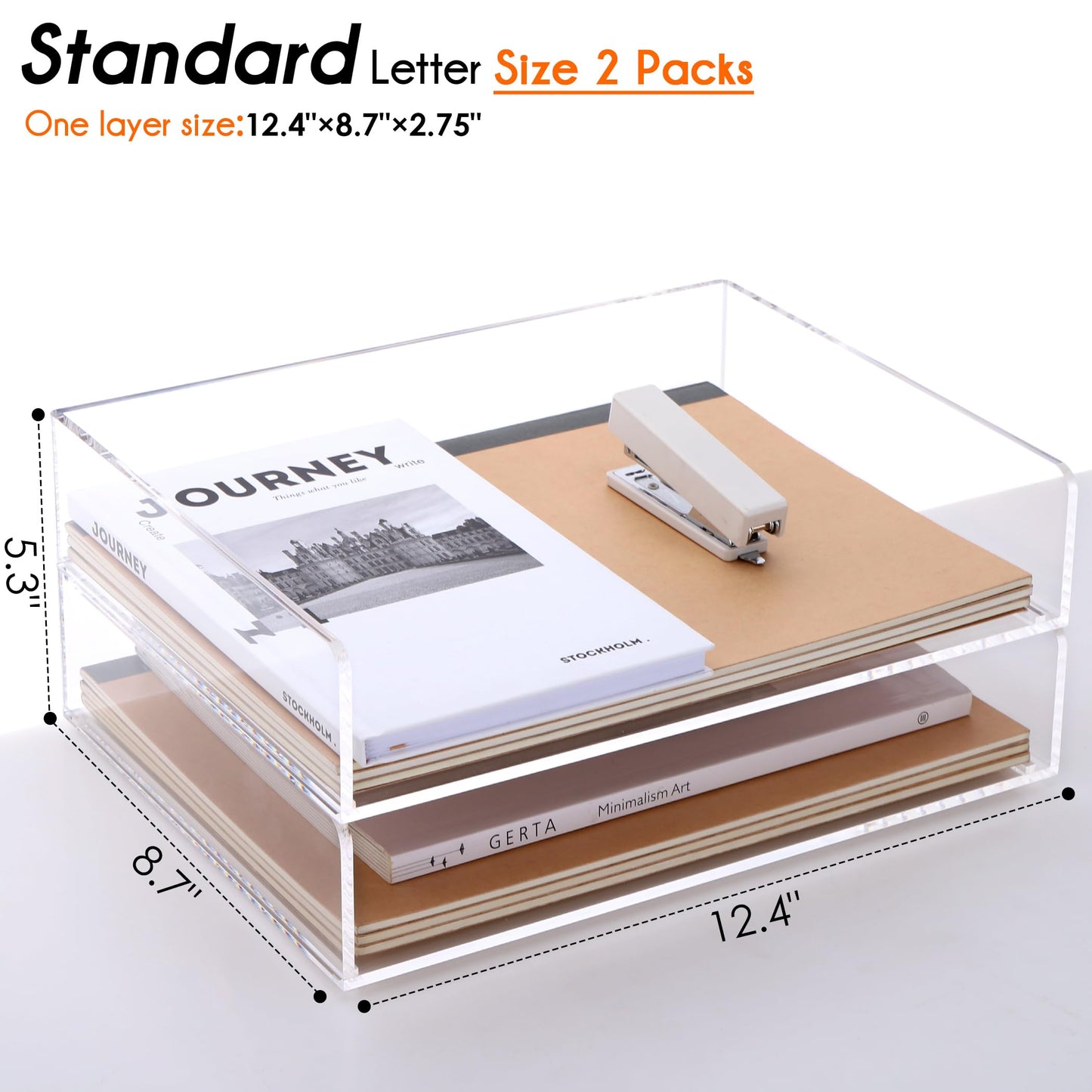 Paper Tray Organizer Clear Acrylic Desk Organizers and AccessoriesOffice Supplies Organization Stackable File Holder-Art Storage for School Classroom Workspace Letter Tray-2 Pack/2 Tier…