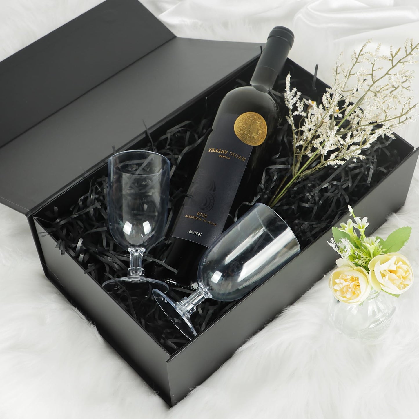 LFBOX Black Gift Box with Magnetic Lids 13.8x8.3x4.4 in, Large Bridesmaid Groomsman Proposal Boxes, Rectangle Storage Box 5 Pack