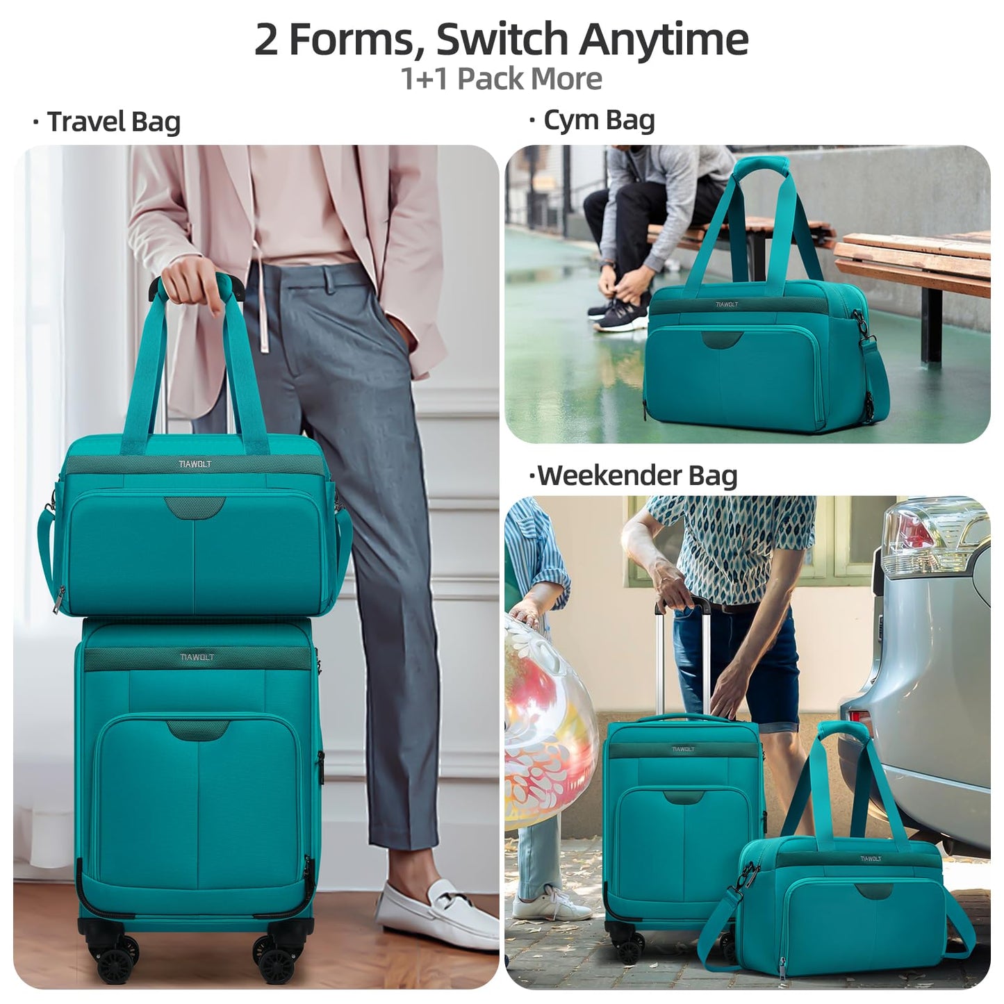 TIAWOLT Carry-On Luggage Travel Duffle Bag Carry on Duffle Airline Approved Expandable Travel Duffle, Weekender Bag for Men and Women with Wet Pocket Large Compartment, Green