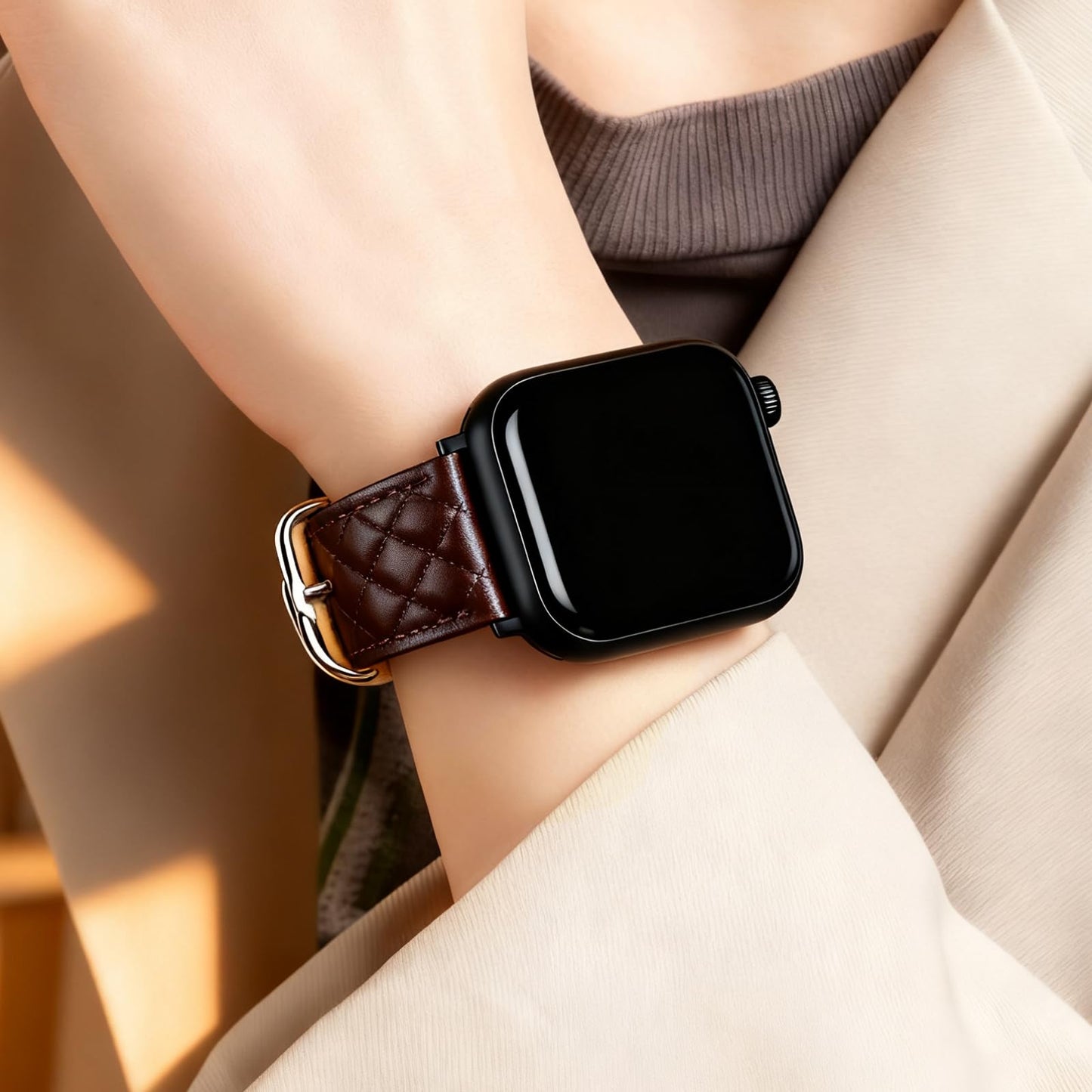 Women Genuine Lether Watch Band for Apple Watch, Dressy Soft Leather Watch Strap for Small Wrist, Compatible with Apple Watch Series 11 10 9 8 7 6 SE Ultra 3 2 1 38mm 40mm 41mm 42mm 44mm 45mm 46mm 49mm