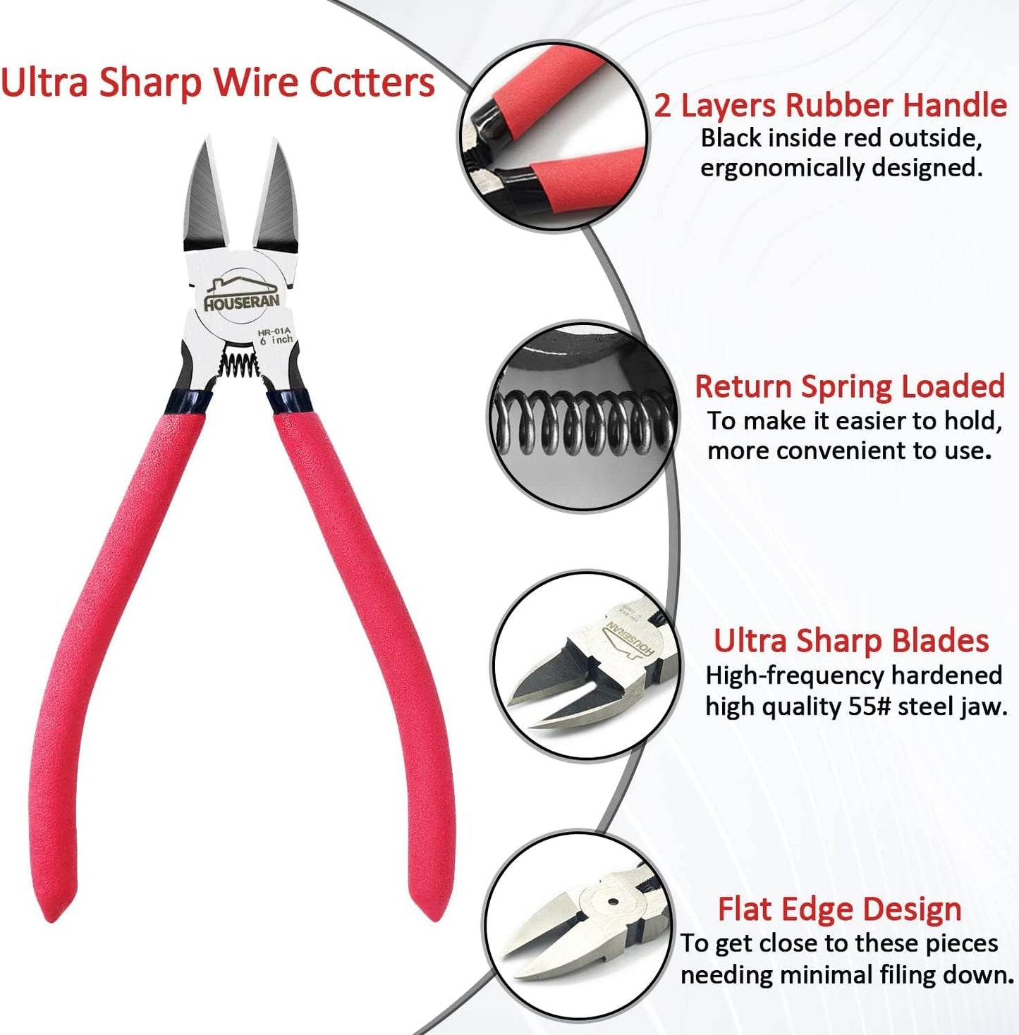 HOUSERAN Wire Cutters 2 PACK, 6 inch, Side Cutters, Flush Cut Pliers