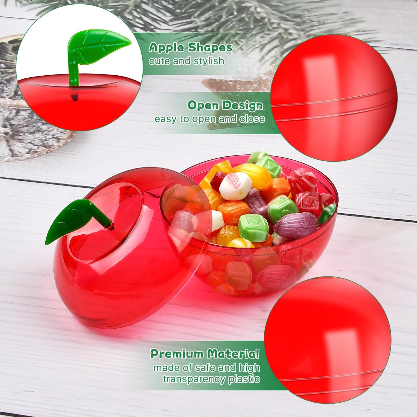 Elesunory 50 Pcs Plastic Apple Container, Mini Red Clear Apples Container, Apples Decorations for Christmas, Party, Halloween, Teacher Gifts, Back to School, Wedding, Valentine, Candy