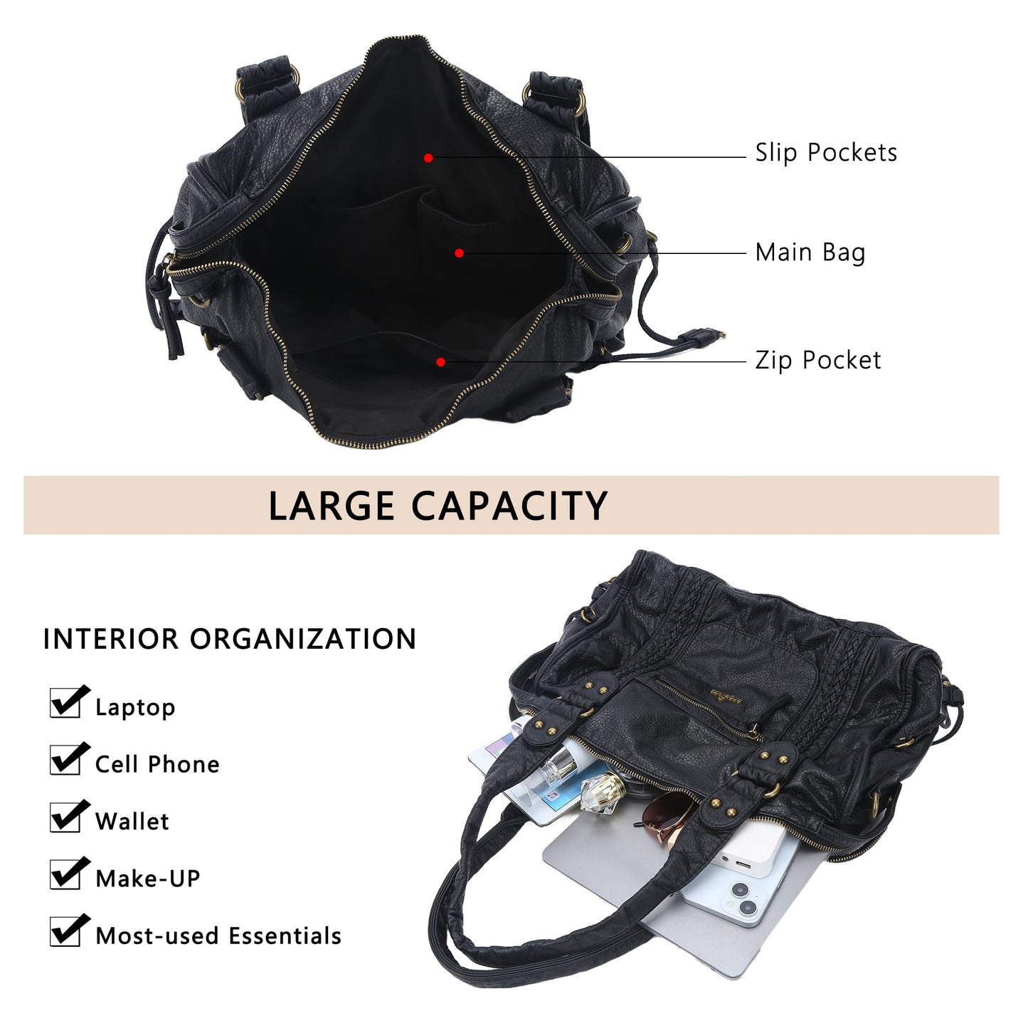 Angel Kiss Hobo Bags For Women Vegan Leather Hobo Satchel Handbags Large Tote Purses Shoulder Bag