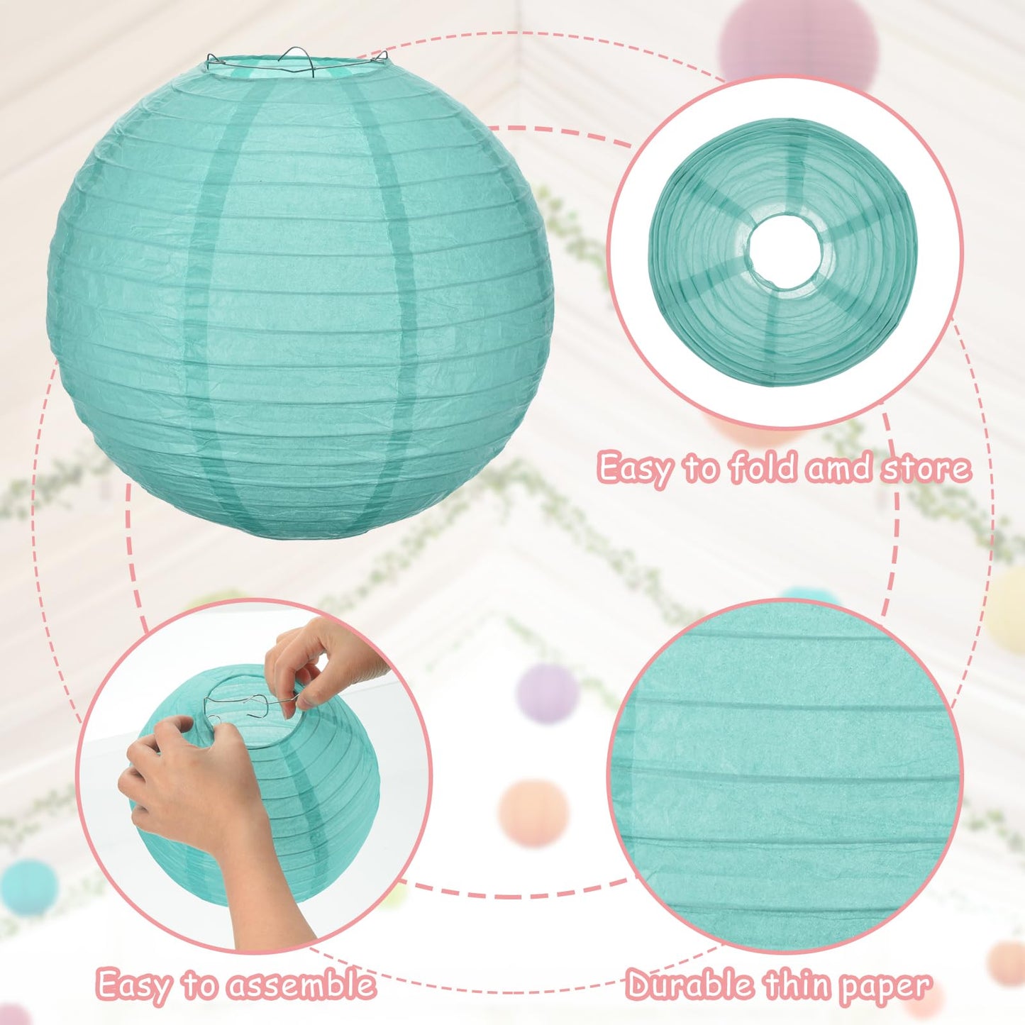 MECCANIXITY 3PCS Paper Lanterns Decorative, 12 Inch Blue Round Hanging Ball Lantern Chinese Lanterns for Home Decor, Birthday, Wedding,Christmas Party