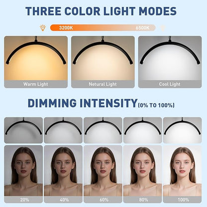 KIRKAS Lash Light Half Moon Lamp with Tool Tray, Flexible Gooseneck Lash Nail Tech for Esthetician Eyelash Extension, Tattoo, 18 Inch LED Floor Lamp with Roller Base Adjustable Brightness Color-Black