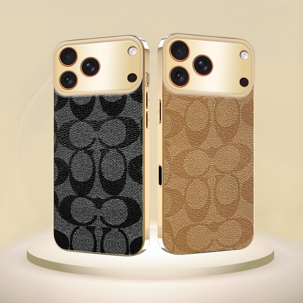 Sriyso Designer Case for iPhone,Luxury Classical Vintage Leather for Women Girl,Camera Protection,Electroplating Frame Anti-Fingerprint Military Grade Drop Shockproof Cover（Gold,iPhone 16 Plus