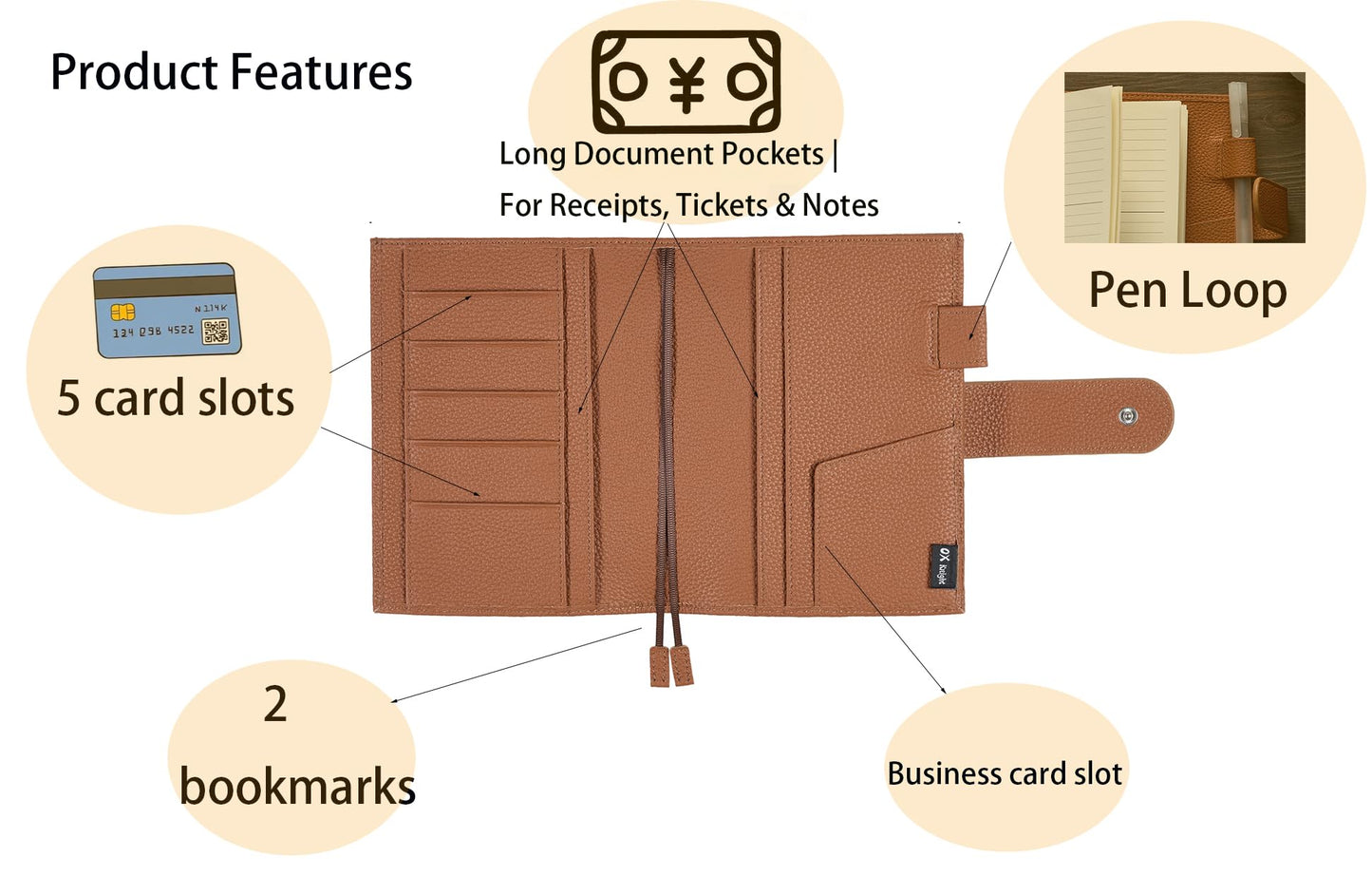 2026 New Genuine Leather A6 Notebook Cover Fits Hobonichi Cousin, Stalogy, LEUCHTTURM1917 and Midori MD Planners, with Pen Loop, Card Slots, Bookmarks and Back Pocket