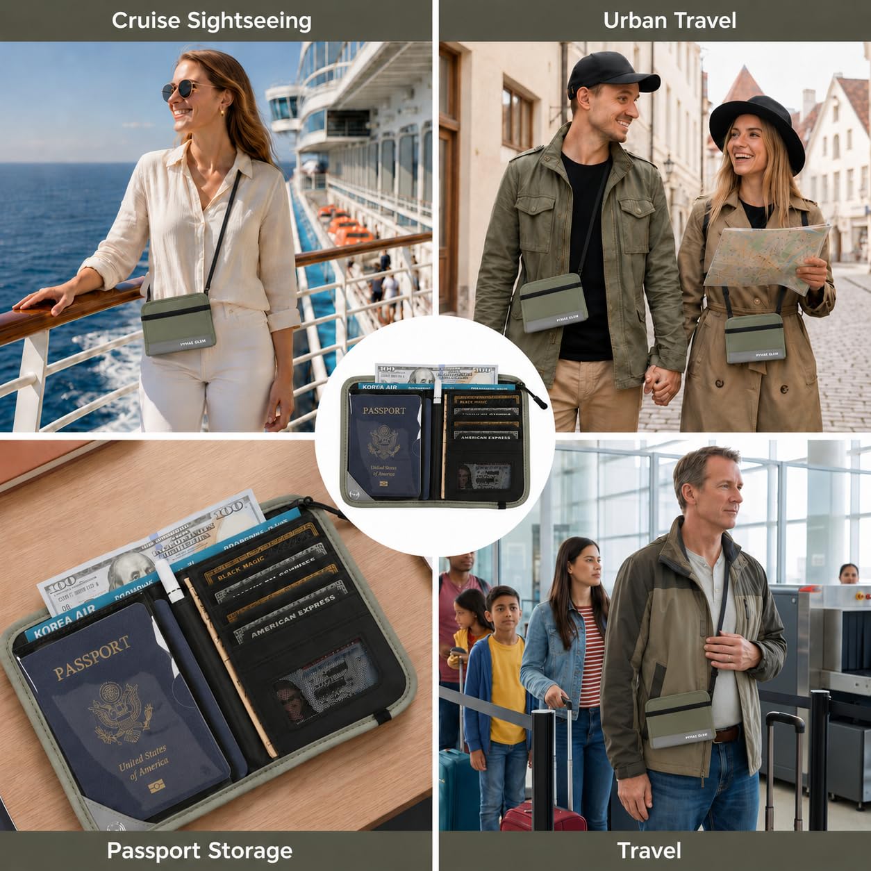 P.travel Passport Holder for Travel - RFID Blocking Nylon Passport Wallet with Adjustable Shoulder Strap，LightWeight Document Organizer Pouch for Men & Women, Travel Must Haves