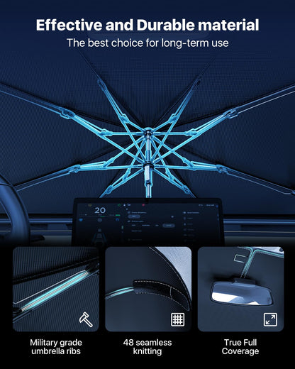 [2025 Upgrade] Nmoiss Windshield Sun Shade Umbrella - [Vinyl Coating Heat Shield] Protect Car from Sun Rays & Heat Damage Keep Cool and Protect Interior, Spring Structure Edge Medium 56" L x 31" W