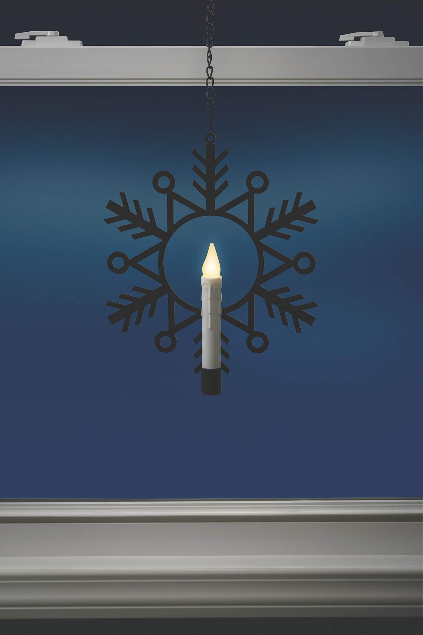Xodus Innovations CW1500A-4 Battery Powered Metal Snowflake Window Wreath with Warm White Flickering Flameless Candle Light and Automatic Timer, Black and White, Pack of 4