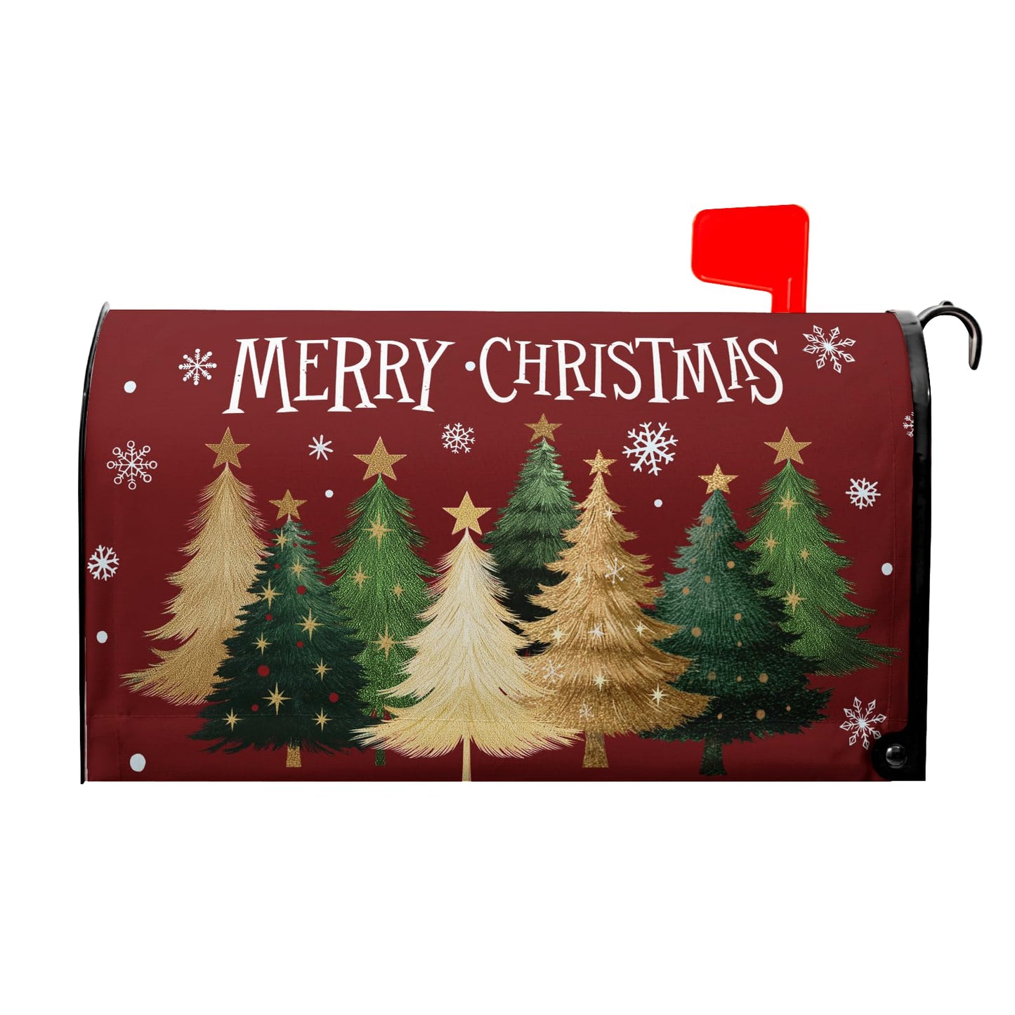 Sweetshow Xmas Tree Red Mailbox Covers Magnetic Standard Size 18" X 21",Winter Snowflake Mailbox Wraps Post Letter Box Cover for Holiday Garden Yard Decor