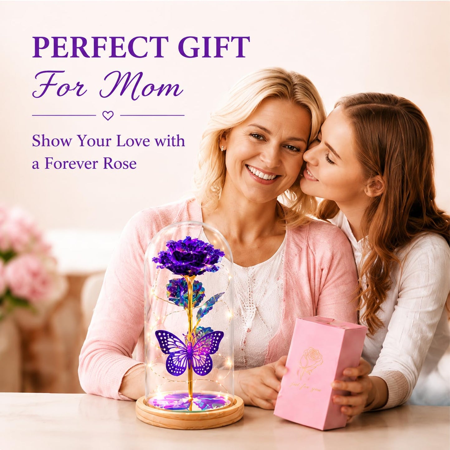 QUNPON Mothers Day Rose Gifts for Mom Flowers Rose Gifts for Women,Birthday Gifts for Women,Purple Butterfly Flowers for Mother Day Flower Gifts from Daughter Son,Gift for Mom,Sister,Her,Grandma,Wife