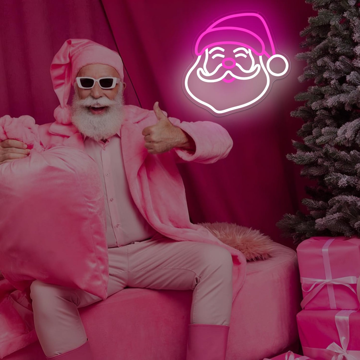 Christmas Neon Sign Pink Santa Neon Sign for Wall Decor Pink Christmas Decor Santa Claus Led Sign Xmas Neon Light Up Signs for Window Bedroom Holiday Door Party Home Winter Decoration Gift