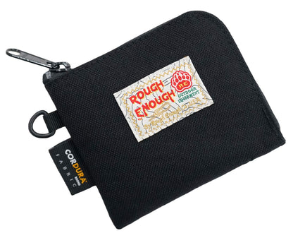 Rough Enough Small Coin Purse Card Wallet Pouch with Zipper Neck Lanyard Keychain for Men Women Teen Boys Black Cordura