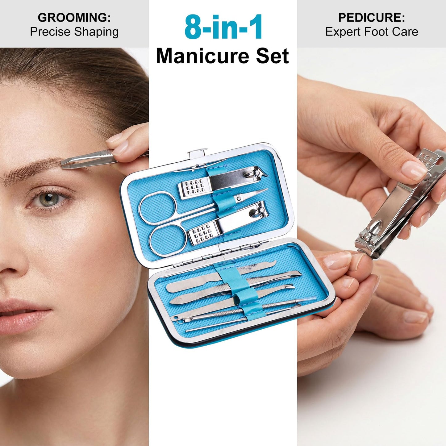 Manicure Set Bulk, Nail Clippers Kit Stainless Steel Fingernail Clippers Set, Sturdy Nail Tip Cutter Trimmers Professional Grooming Toenail Clippers Personal Pedicure Kits Gift (12 Pack 8 in 1)
