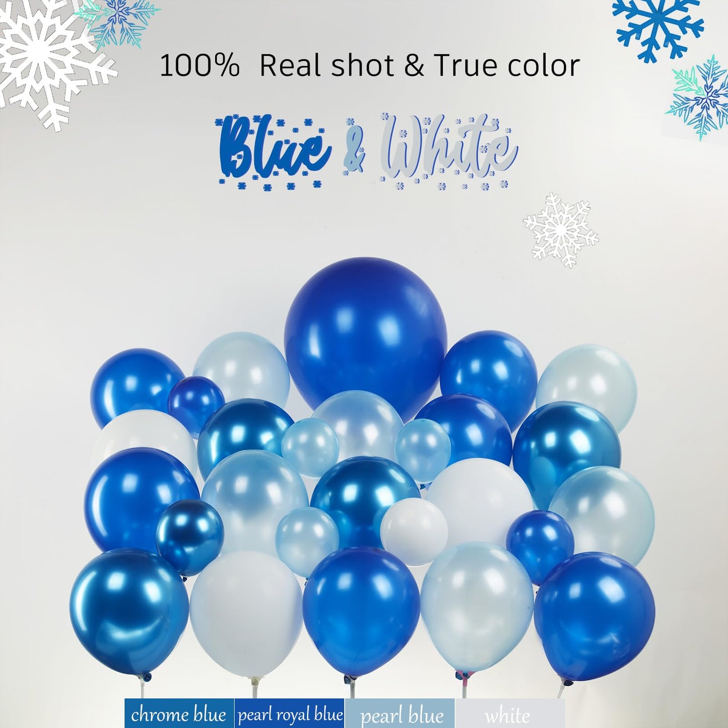 Winter Wonderland Balloon Garland arch kit 120Pcs large Snowflake Chrome Blue white Balloons For Snow Queen Princess Boy Birthday Party Baby its cold outside baby shower decorations