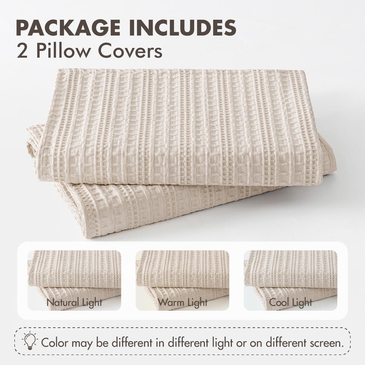Woaboy Set of 2 Decorative 100% Cotton Waffle Throw Pillow Covers 18x18, Neutral Euro Shams Weave European Cushion Cases for Couch Sofa Bed Modern Farmhouse Home Decor, Cream