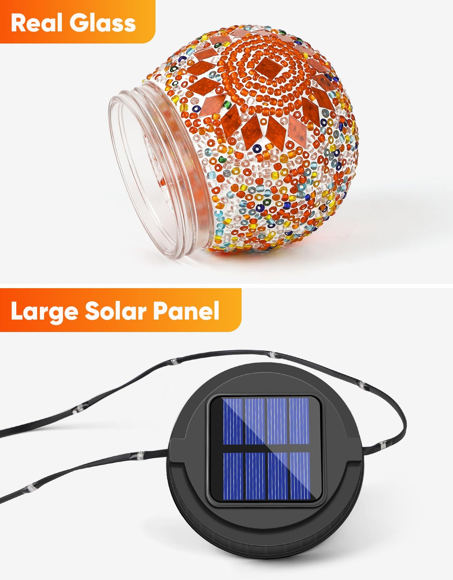Mosaic Solar Lights Outdoor 6 Pack, Solar Hanging Lanterns Christmas Halloween Gifts for Women Mom Grandma, Waterproof Glass Globe Lights, Garden Patio Decor for Yard, Tree, Balcony, Warm