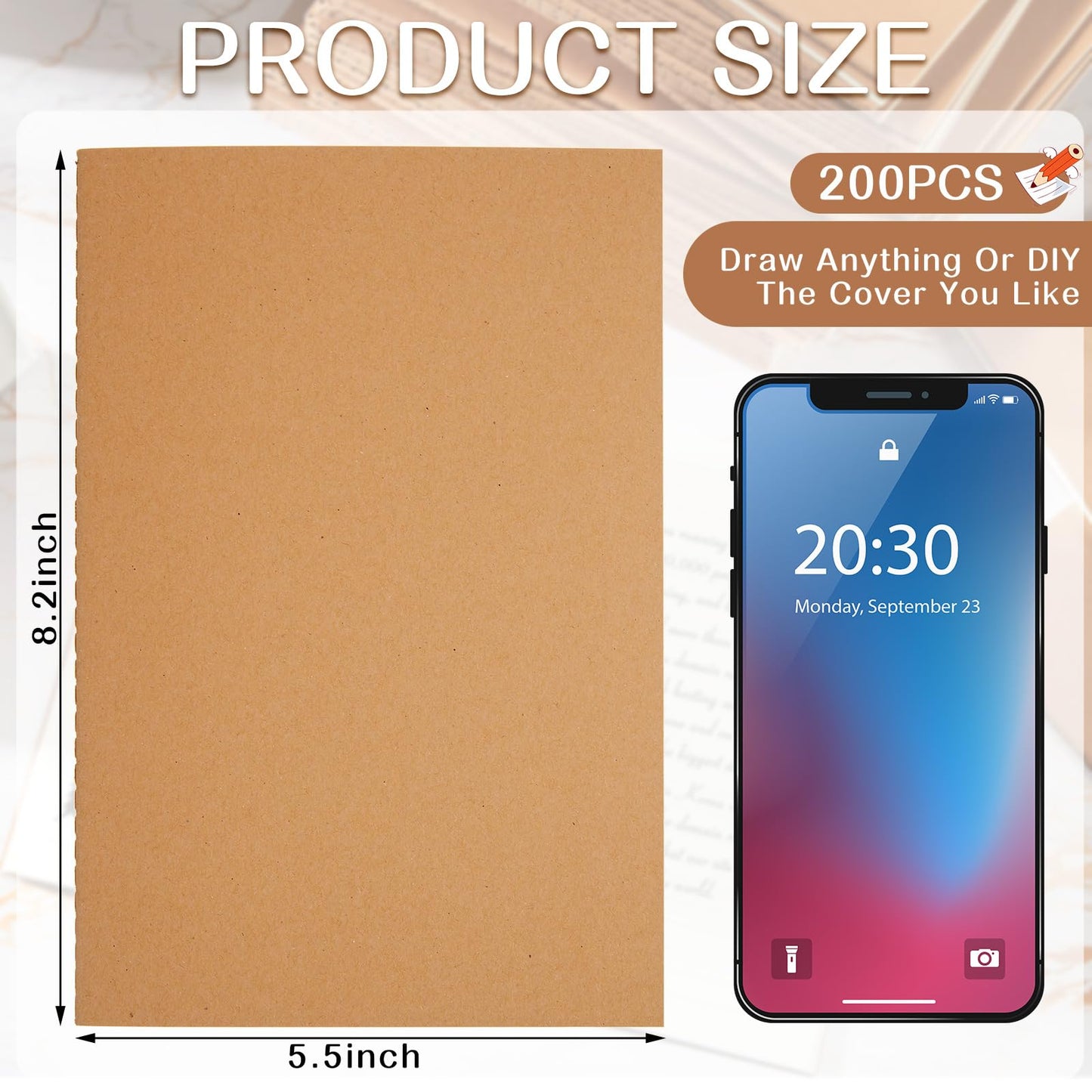 Sepamoon 200 Pack Kraft Notebook Journals 5.5 Inch x 8.3 Inch A5 Journal Softcover Notebooks Bulk for Kids Student Writing Sketch Travel Journal Office Notepad with 60 Pages 30 Sheets(Brown)
