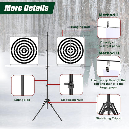 Ideagle Adjustable Target Stand for Shooting Range with 10pcs Paper Targets,Paper Target Stand for BB Gun, Airsoft and Shooting Practice