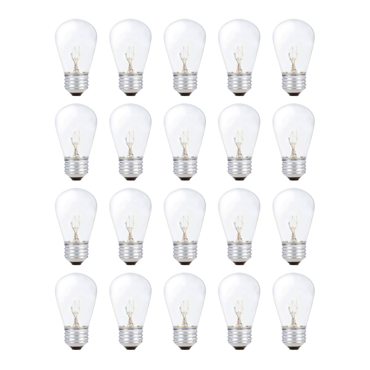 Simba Lighting String Light Outdoor S14 Replacement Bulb 11W E26 Medium Screw Base for Decorating Patio, Café, Pergola, Porch, Clear Glass, 11 Watt 110V 120V, 2700K Warm White, Dimmable, 20 Pack