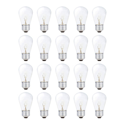Simba Lighting String Light Outdoor S14 Replacement Bulb 11W E26 Medium Screw Base for Decorating Patio, Café, Pergola, Porch, Clear Glass, 11 Watt 110V 120V, 2700K Warm White, Dimmable, 20 Pack