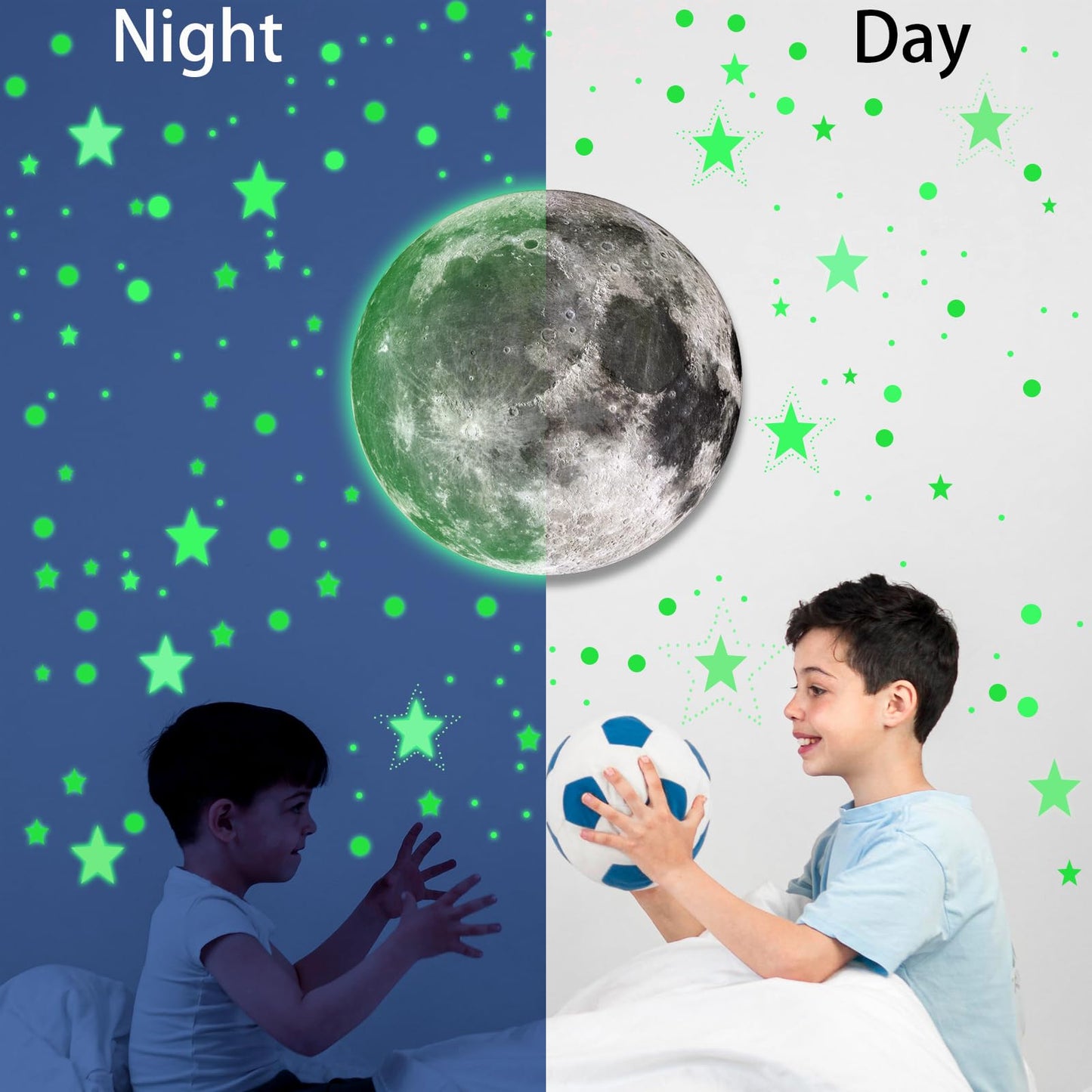 Glow in The Dark Stars and Moon for Ceiling, 951 PCS Wall Stickers for Girls Room Baby Nursery Birthday Christmas Gift for Boys（Green）