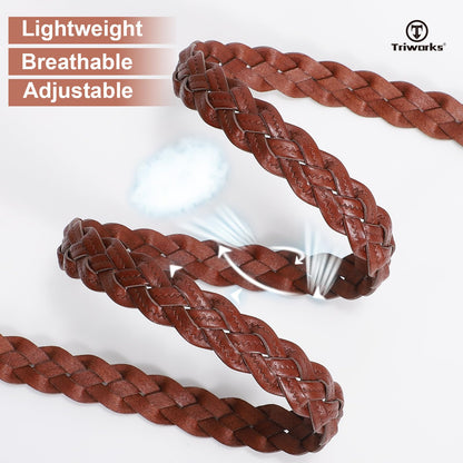TRIWORKS 2 Pack Women's Leather Braided Skinny Belts Woven Thin Waist Belts for Jeans Pants Dresses