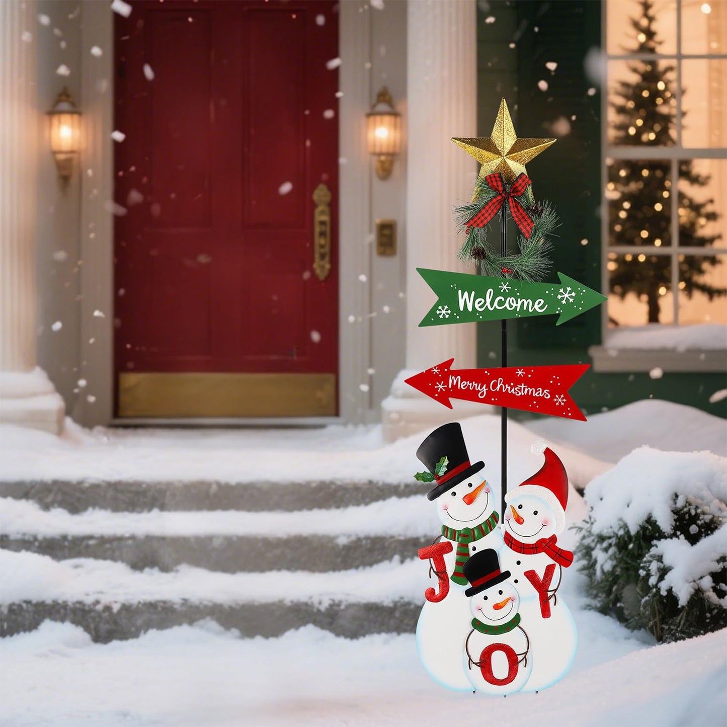 Stentec Outdoor Christmas Decorations, 50" Height Christmas Snowmen Yard Signs with Metal Stake, Xmas Yard Welcome Decorative for Holiday New Year Winter Walkway Garden Pathway Patio Lawn