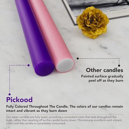 12-Inch Tall Dripless Advent Candles Set of 4, Tapered Candles, Perfect for Christmas - Smokeless, Unscented, Long Burning - Hand Poured, Colored Tall Candlesticks - Pink and Purple