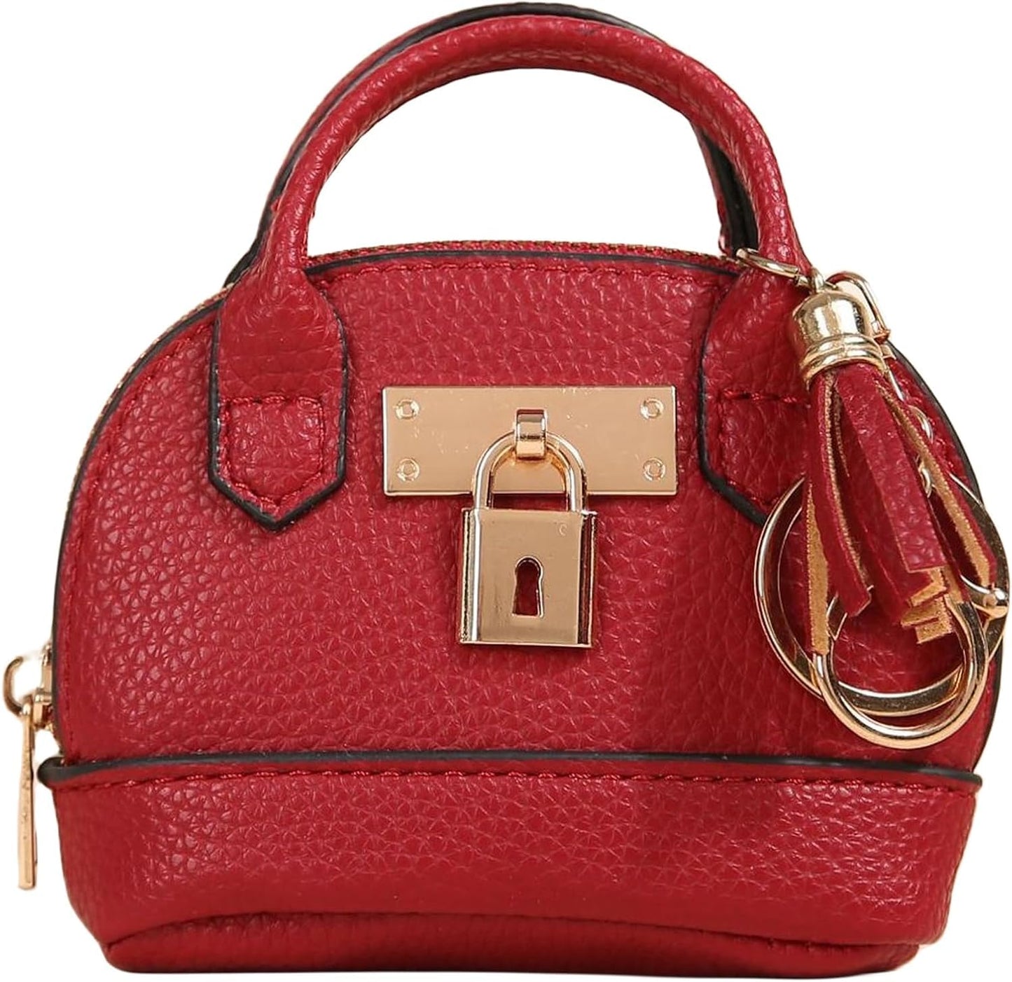 VINWO Womens Unique Change Purse Creative Mini Tote Bag Charms Leather Coin Keychain Wallet (Red)
