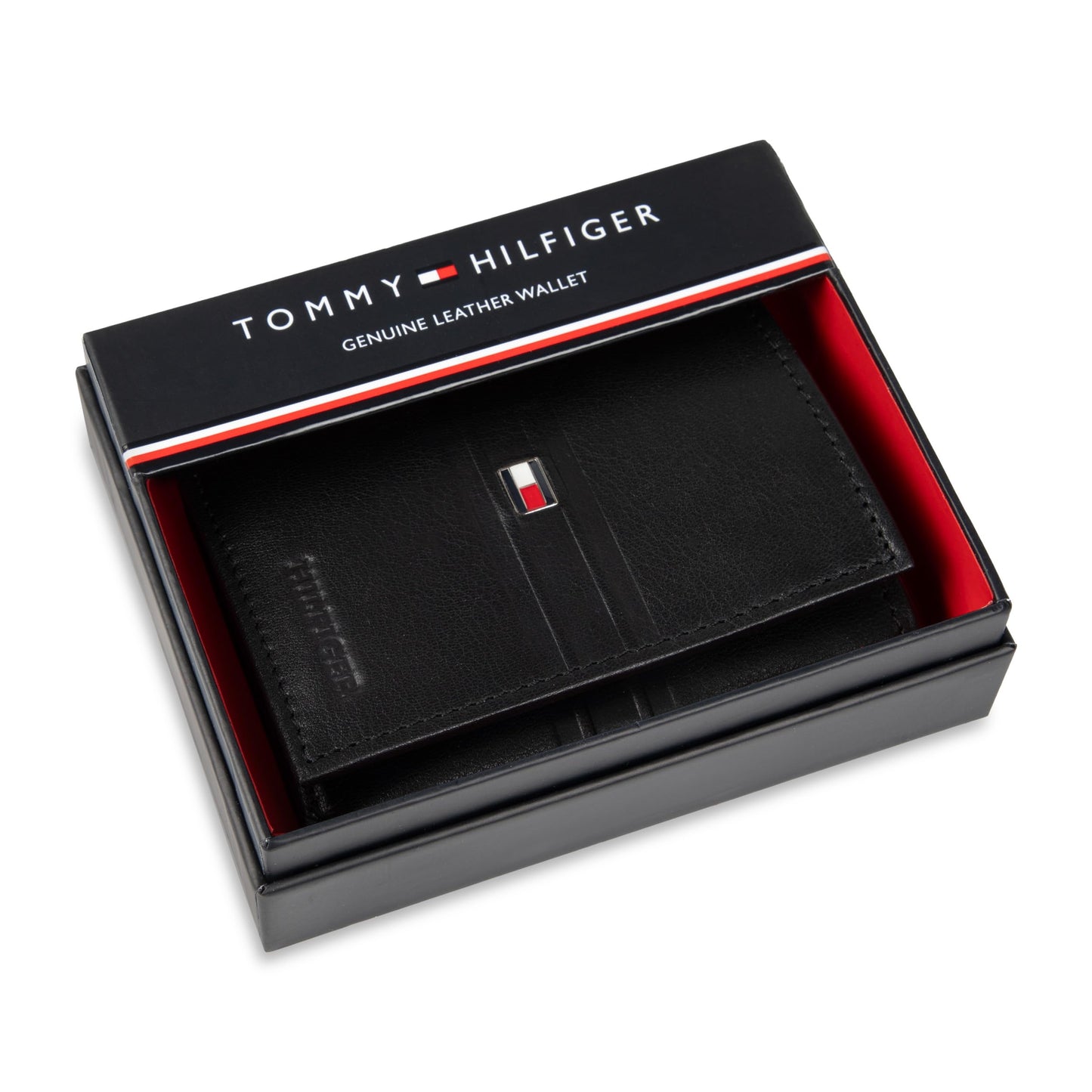 Tommy Hilfiger Men's Stripe Emboss Trifold Wallet, Black, One Size