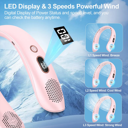 VEKK Neck Fan, Portable Bladeless Fan, 6000mAh Battery USB Rechargeable, LED Display, 360° Cooling Wearable Personal Fan, 3 Speeds, Quiet, Hands Free Neck Fans for Travel