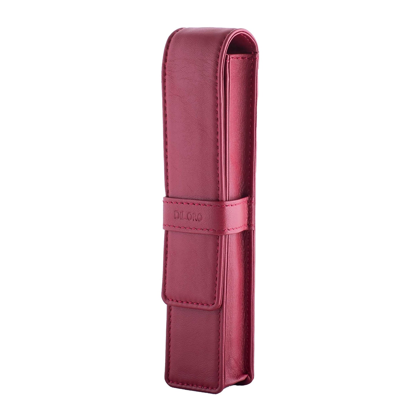 DiLoro Leather Single Pen Case Pencil Pouch Holder for One Fountain Ballpoint Rollerball Pen and Pencil (Red)
