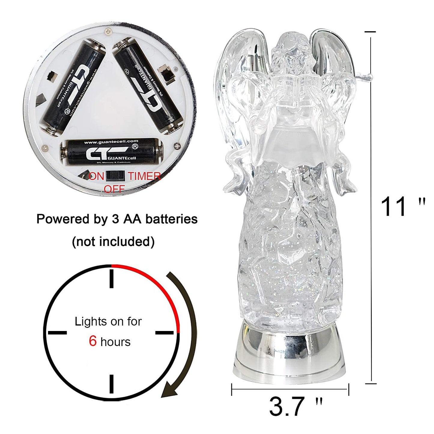 DRomance 11" Angel Snow Globe Lantern Battery Operated with 6 Hour Timer Color Changing LED Light Reading Angel Swirling Glitter Water Lamp Thanksgiving Christmas Holiday Decor Gift