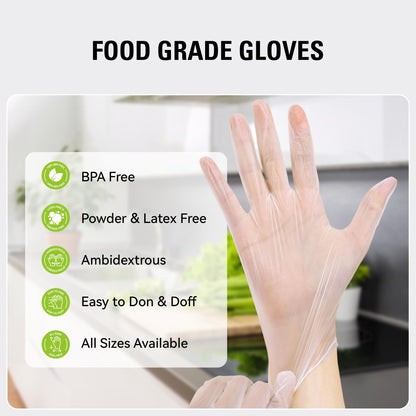 SWIFTLITE Disposable Vinyl Gloves, Food Safe, Latex-Free Powder-Free Clear Plastic Gloves for Cooking, House Clean, Food Prep (200, Medium)