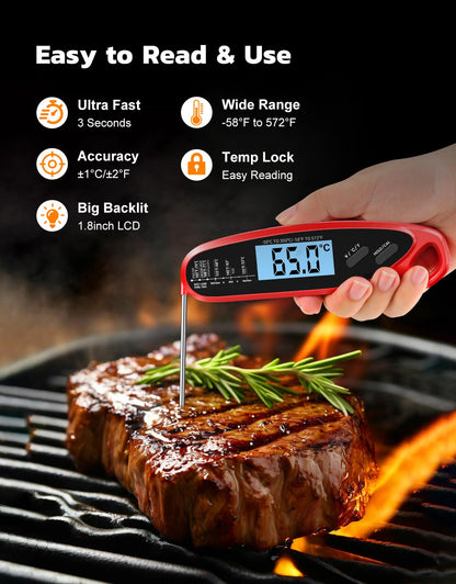 Vuwwey Instant Read Meat Thermometer Digital for Cooking with Dual Probe, Big Backlit & Calibration, Food Thermometer for Oven, Candy, Smoker, Grill, BBQ & Oil Fry, Gifts for Men, Kitchen Essentials