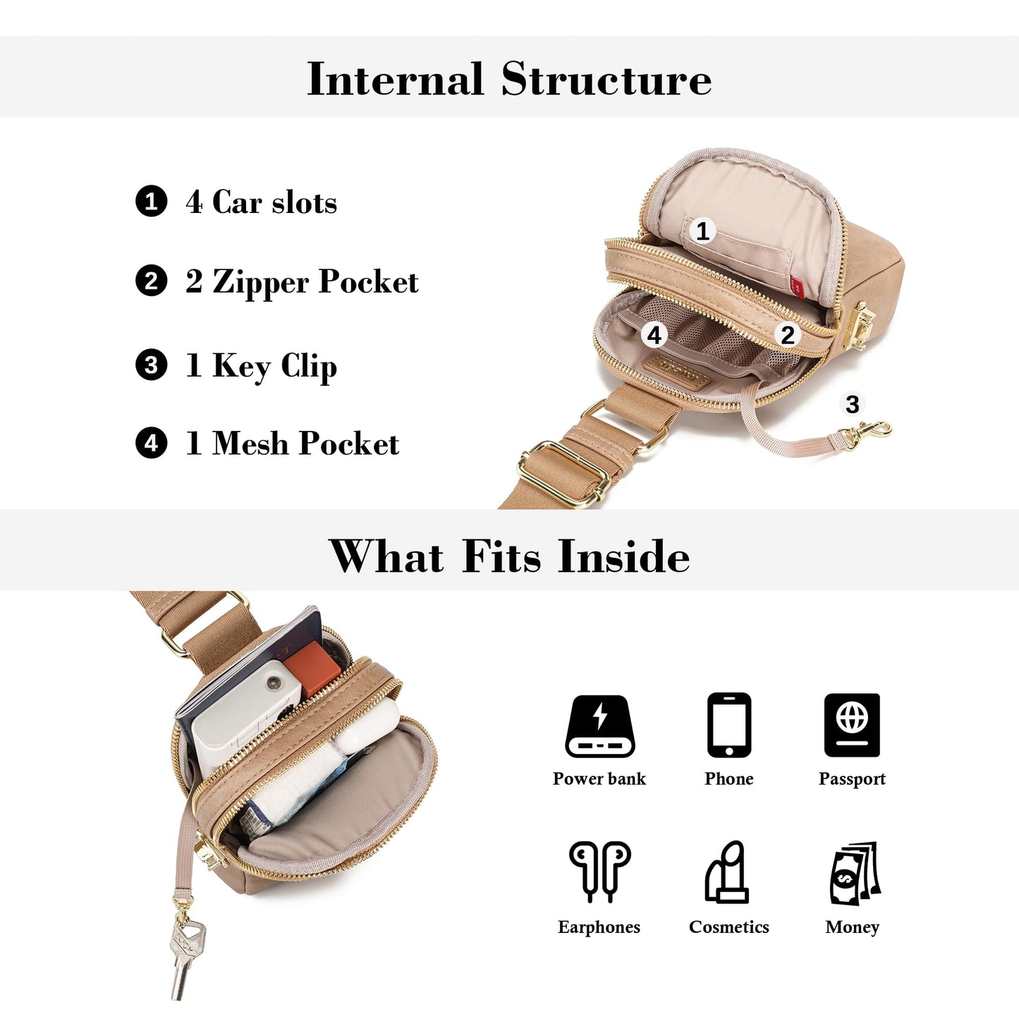 INICAT Anti Theft Crossbody Bag for Women, Small RFID Blocking Sling Purse with Zipper Lock for Travel, Vegan Leather(brown)