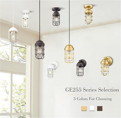 Emliviar Farmhouse Outdoor Wall Sconces, 2 Pack Vintage Exterior Light Fixtures with Nautical Metal Cage and Tempered Glass, Oil Rubbed Bronze Finish, GE255B-2PK ORB