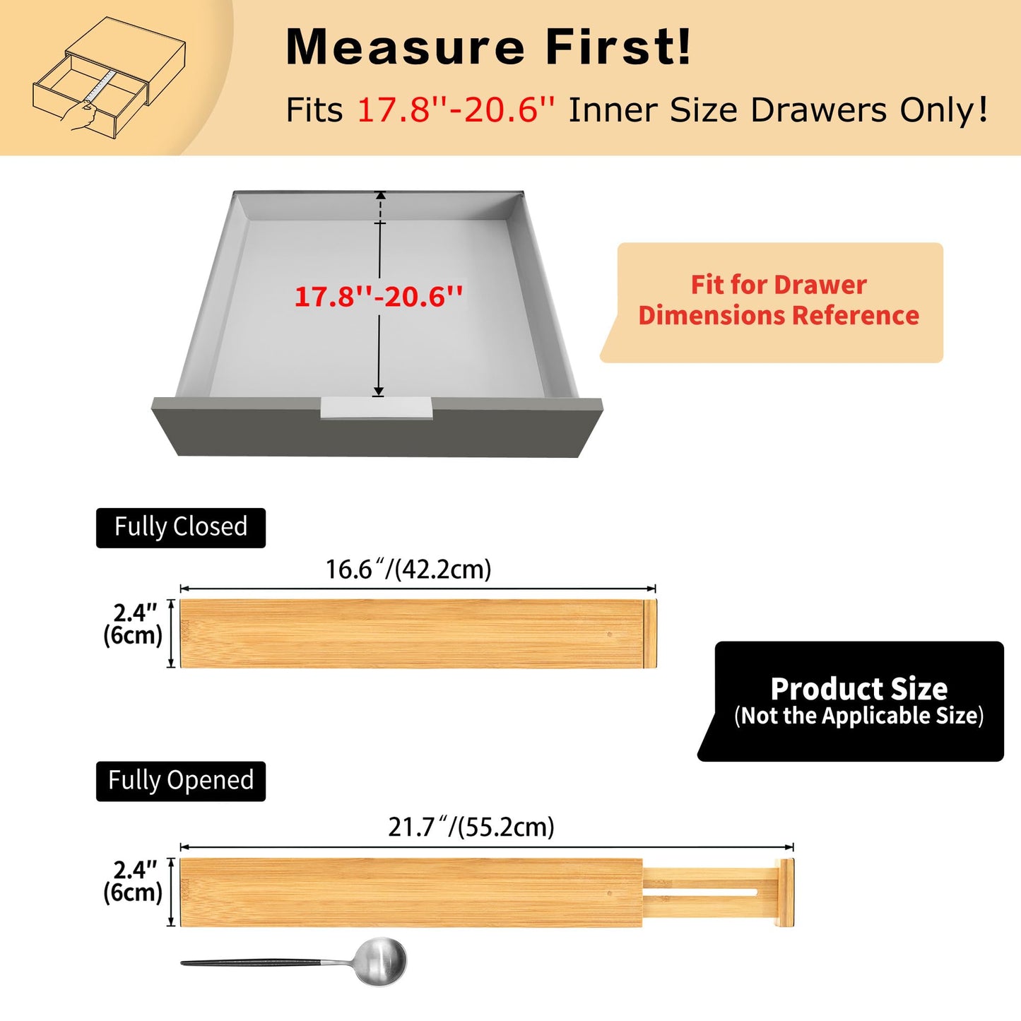 Utoplike 4 pcs Bamboo Kitchen Drawer Dividers Large, Adjustable Drawer Organizers, Spring Loaded, Expandable Organization Works in Kitchen, Dresser, Bathroom, Bedroom, Drawer, Desk