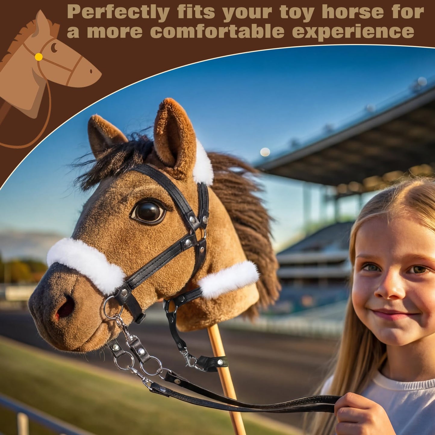 Shappy Hobby Horse Toy Accessories Realistic Horse Bridle with Metal Bit and Adjustable Reins, Faux Leather and Stainless Steel for Equestrian, Themed Events Competitions and Play(Black)