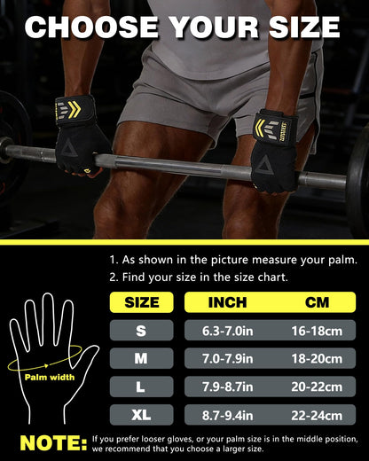 FitDA 2-in-1 Workout Gloves, Weight Lifting Gloves with Wrist Wrap Support for Men & Women, Ventilated Fingerless Padded Gym Glove for Weightlifting Pull-Ups & Fitness Training,L