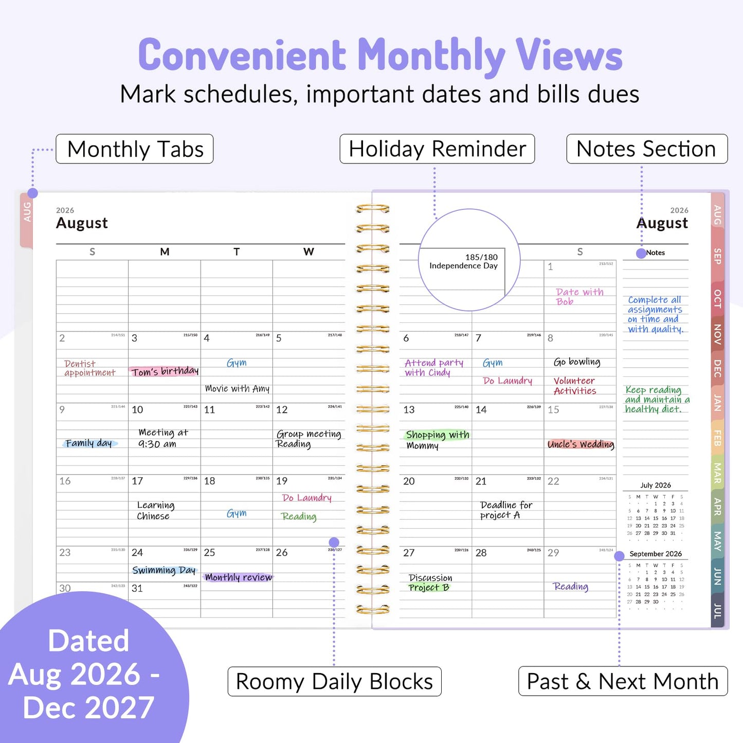 Aug 2026 - Dec 2027 Planner, Forvencer 17 Month Academic Planner 2026-2027, 8.5" x 11", Calendar Planner Weekly and Monthly, Daily Agenda Book, College School Supplies for Student Teacher, A4, Blue