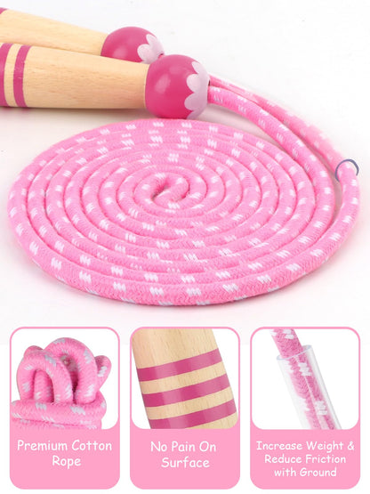 Jump Rope for Kids, Lorvain Adjustable Skipping Rope, Kids Jump Ropes with Wooden Handle for Girls Boys, Weighted Jumping Ropes for Fitness Workout Exercise Outdoor Fun Activity