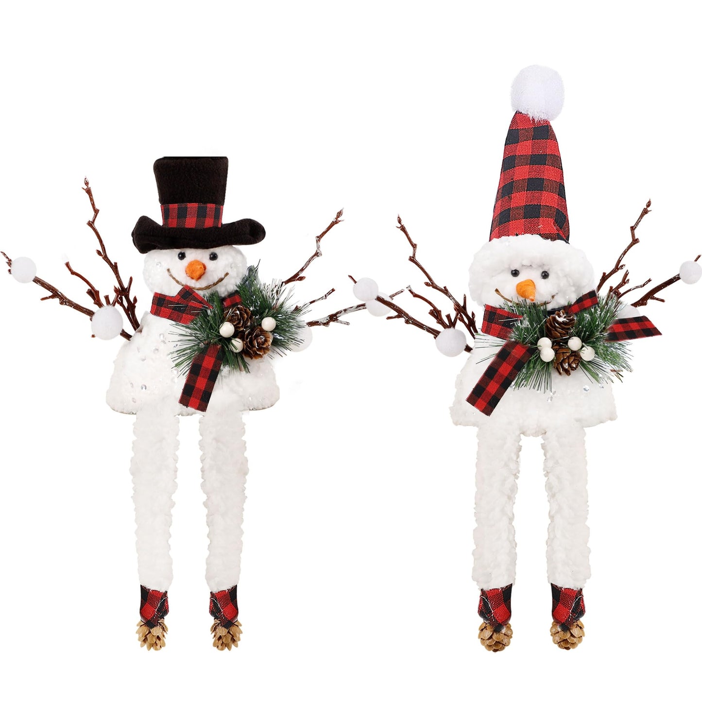 Lulu Home Set of 2 Christmas Snowman Ornaments for Table Mantel Desk Fireplace Home Holiday Decor (Red and Black)