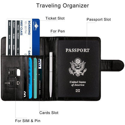 WALNEW Passport Holder for Travel, RFID Passport Cover Wallet for Women Men, PU Leather Passport Book Card Holder Case with Pen, Travelling Essentials for Flying