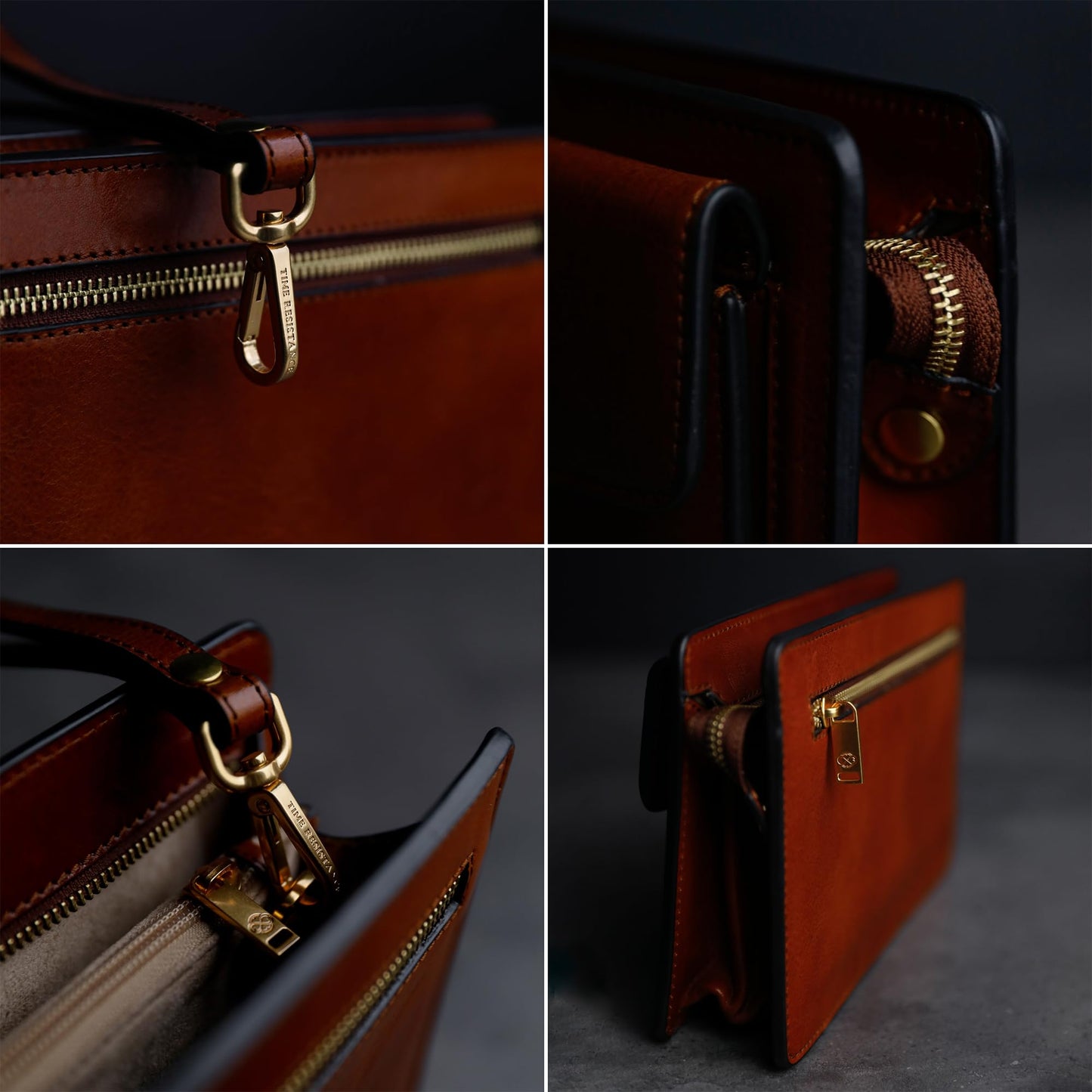 Time Resistance Leather Clutch for Men - Organizer Wrist Bag Briefcase - Handmade in Italy (Cognac Brown) - Gift Box Included