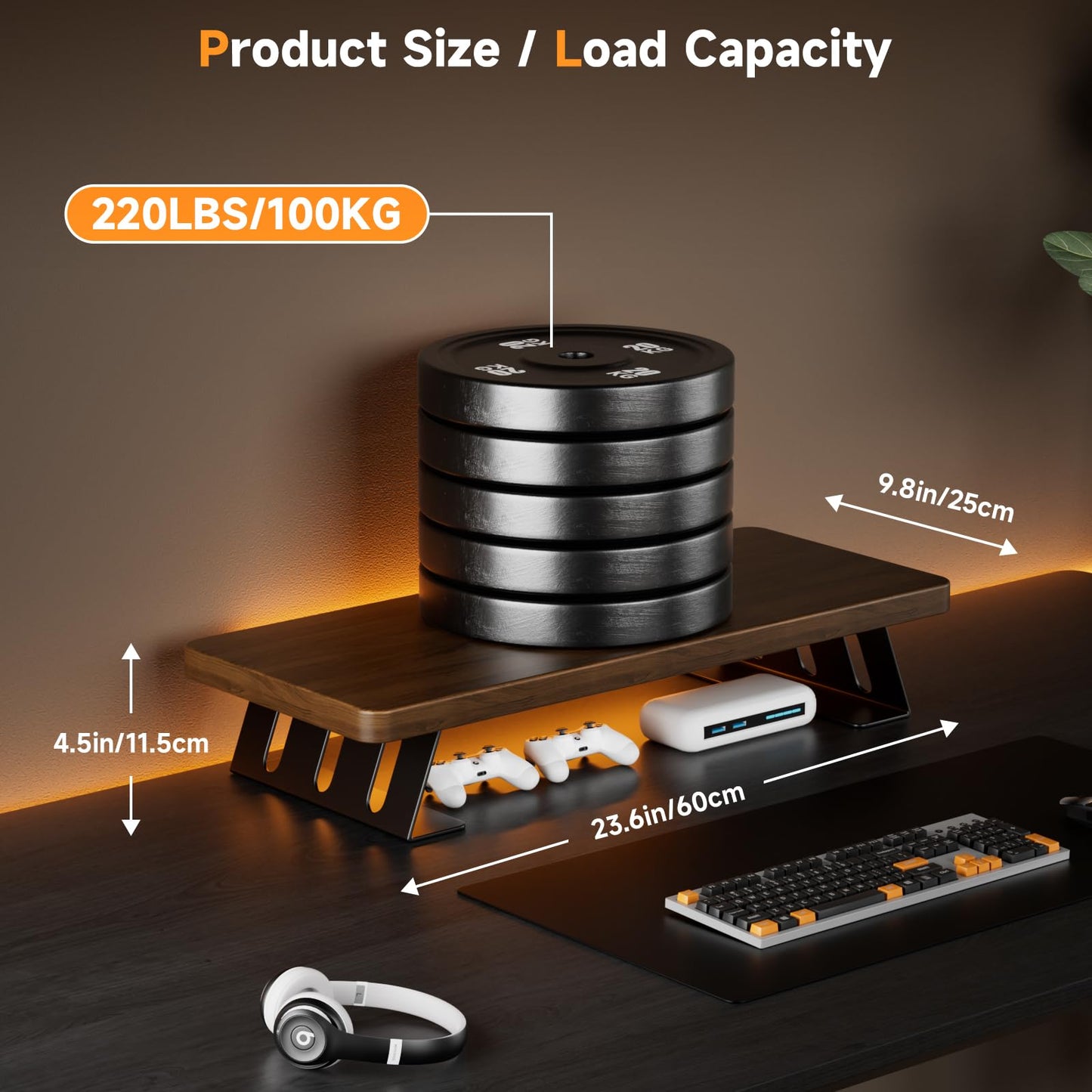NestNeat Monitor Stand - 24 Inch Wood Monitor Stand Riser, 220 Pounds Load Capacity Desk Monitor Riser for Laptop/PC/Printer, Desktop Stands Organizer for Home Office